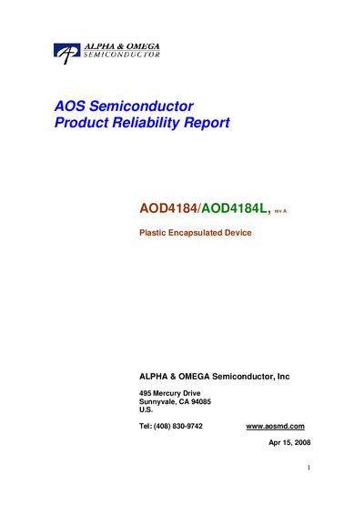 Alpha & Omega AOD4184/AOD4184L Product Reliability Report - cover page