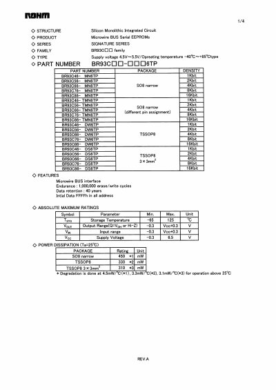ROHM BR93C46-DS6TP Datasheet - cover page