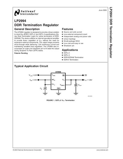 National Semiconductor LP2994 DDR Termination Regulator Datasheet - cover page