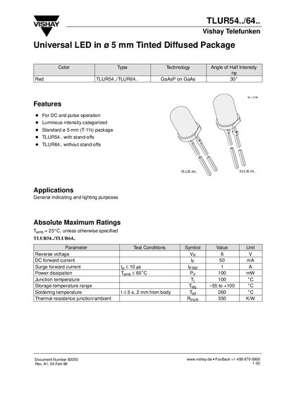 Vishay TLUR54/TLUR64 Datasheet - cover page