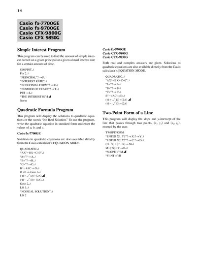Casio fx-7700GE, fx-9700GE, CFX-9800G, CFX-9850G Programming Manual - cover page