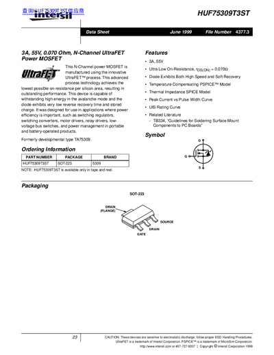 Intersil HUF75309T3ST N-Channel Power MOSFET Datasheet - cover page