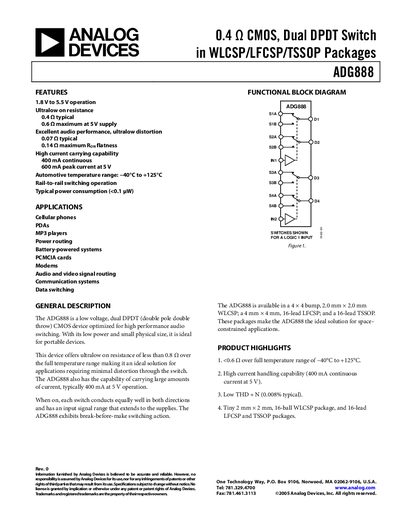 Analog Devices ADG888 Dual DPDT Switch Datasheet - cover page