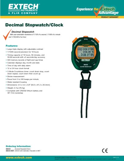 EXTECH 365535 ..........Decimal Stopwatch/Clock 365535-NIST..365535 with Calibration Traceable to NIST Manual - cover page