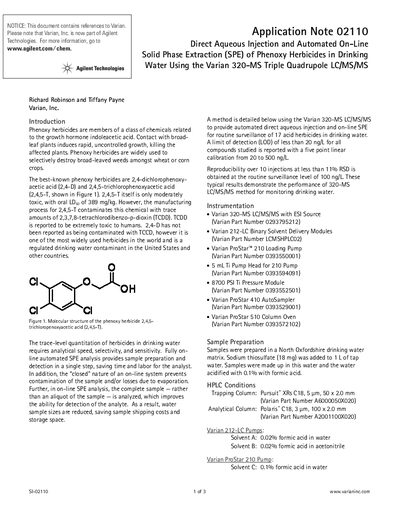 Agilent 320-MS Triple Quadrupole LC/MS/MS Application Note for Phenoxy Herbicides Analysis - cover page