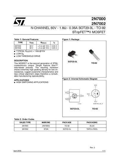 STMicroelectronics 2N7000/2N7002 Datasheet - cover page
