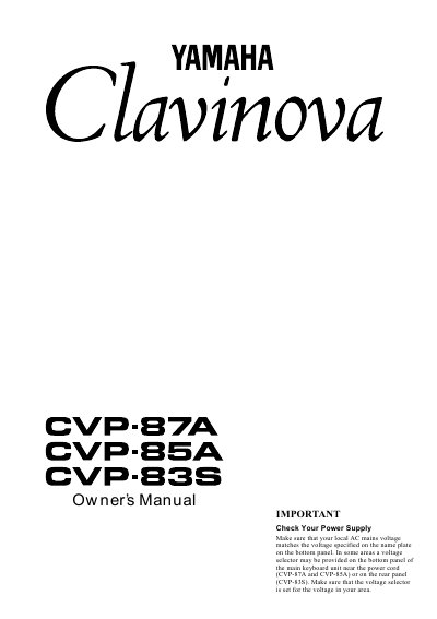 Yamaha Clavinova CVP-87A/CVP-85A/CVP-83S Owners Manual - cover page