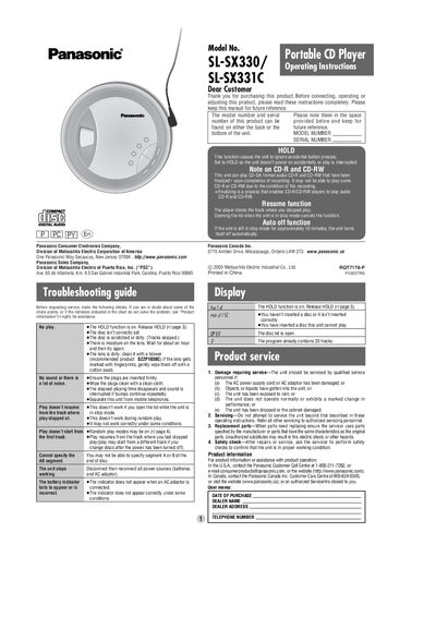 Panasonic SL-SX330/SL-SX331C User Manual