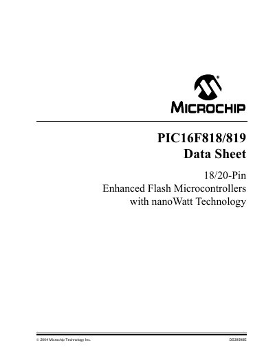 Microchip PIC16F818/819 Datasheet - cover page