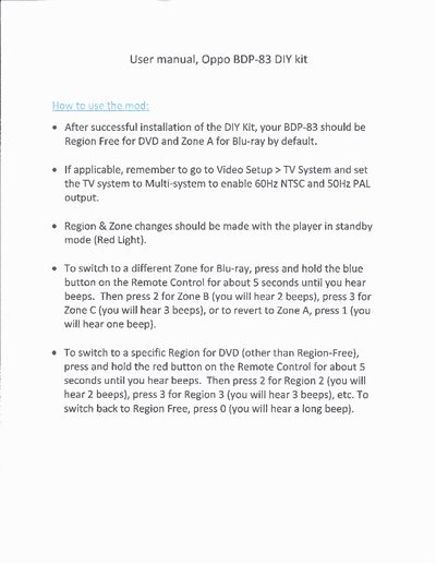 Oppo BDP-83 DIY Kit User Manual - cover page
