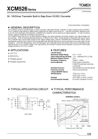 Torex XCM526Series 3A 16VDriver Transistor Built-In Step-Down DC/DC Converter Manual - cover page