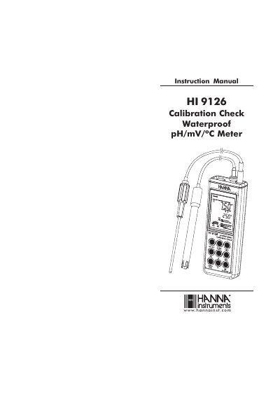 Hanna Instruments HI 9126 Calibration Check Waterproof pH/mV/°C Meter Instruction Manual - cover page