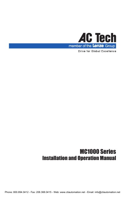 AC Tech MC1000 Series Variable Frequency Drive Installation and Operation Manual - cover page