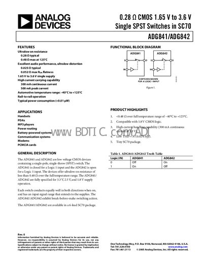 Analog Devices ADG841/ADG842 Datasheet - cover page