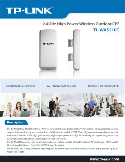TP-Link TL-WA5210G Wireless Outdoor CPE User Guide - cover page