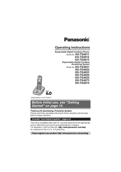 Panasonic KX-TG4011 Cordless Phone Operating Instructions - cover page