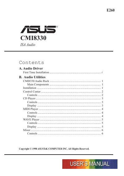 ASUS CMI8330 ISA Audio User Manual - cover page