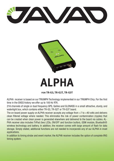 JAVAD ALPHA TR-G3, TR-G2T, TR-G3T Product Data Sheet