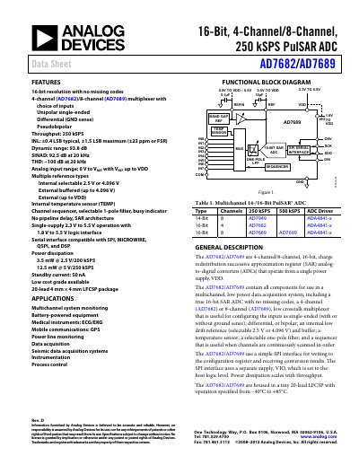 Analog Devices AD7682/AD7689 Data Sheet - cover page
