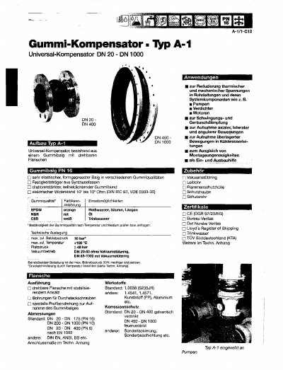 Stenflex A-1 Universal Compensator Technical Data Sheet - cover page
