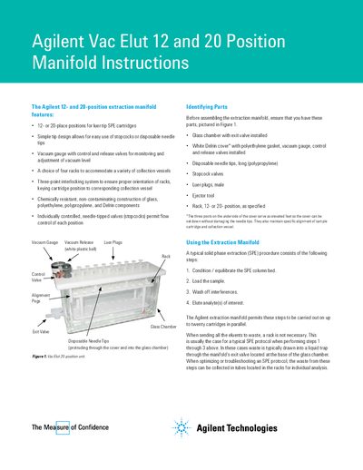 Agilent Vac Elut 12 and 20 Position Extraction Manifold Instructions - cover page