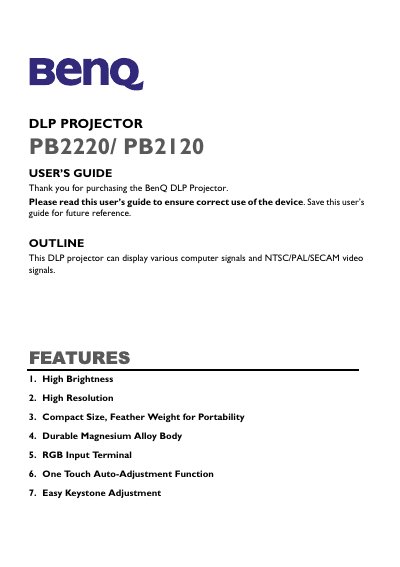 BenQ PB2220/PB2120 DLP Projector User's Guide