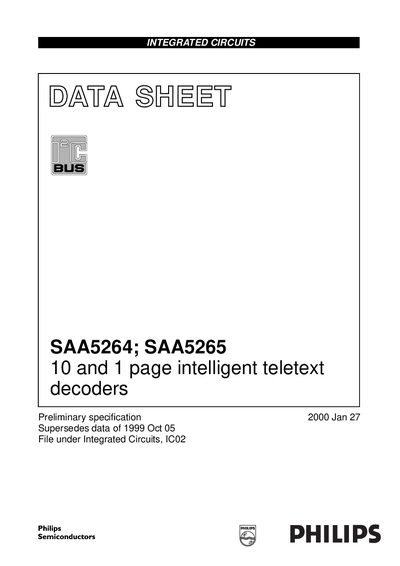 Philips SAA5264 and SAA5265 Teletext Decoder Datasheet - cover page