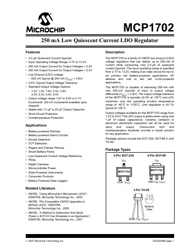 Microchip MCP1702 LDO Regulator Datasheet - cover page