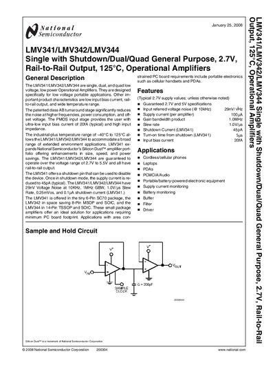 National LMV341/LMV342/LMV344 Operational Amplifier Datasheet - cover page