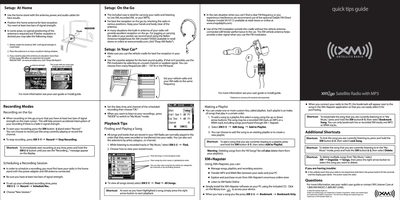 XM xm2go Satellite Radio with MP3 Quick Tips Guide - cover page