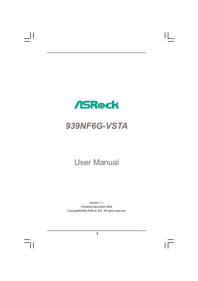 ASRock 939NF6G-VSTA Motherboard User Manual - cover page