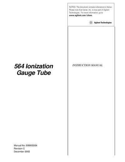 Varian 564 Ionization Gauge Tube Operation and Safety Manual - cover page