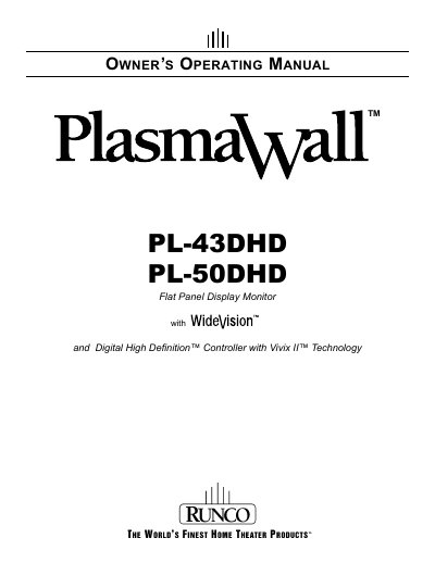Runco PL-43DHD/PL-50DHD Plasma Display Owner's Operating Manual - cover page