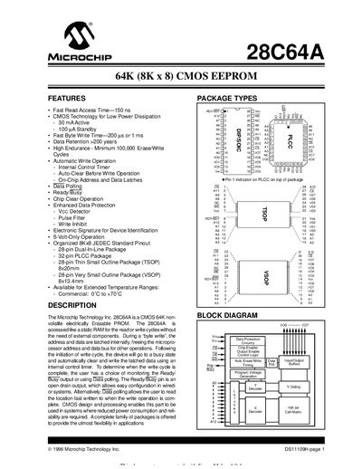 Microchip 28C64A 64K CMOS EEPROM Datasheet - cover page