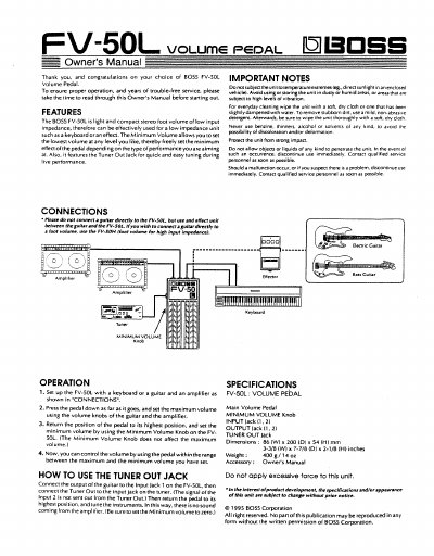 BOSS FV-50L Volume Pedal Owner's Manual - cover page
