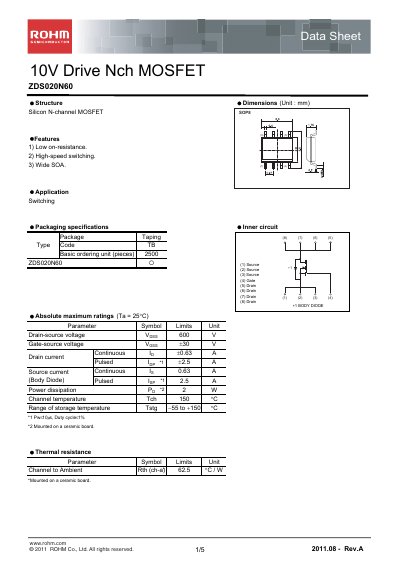 ROHM ZDS020N60 Datasheet - cover page