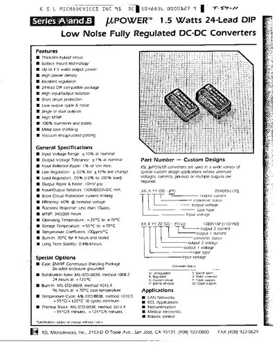KSL series A B power 1.5 watts 24-lead dip - cover page