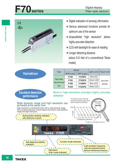 Takex F70 Series Digital Display Fiber Optic Sensor User Manual - cover page