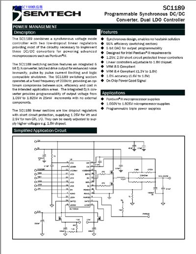 Semtech SC1189 Programmable Synchronous DC/DC Converter Datasheet - cover page