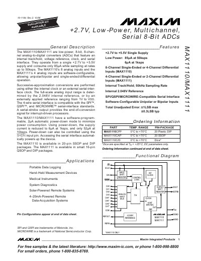 Maxim MAX1110/MAX1111 8‑Bit ADC Datasheet - cover page