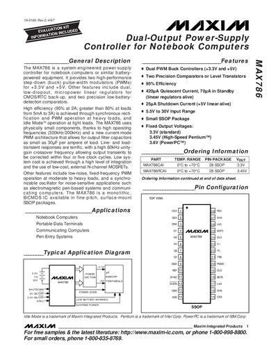 Maxim MAX786 Dual-Output Power-Supply Controller for Notebook Computers Datasheet - cover page