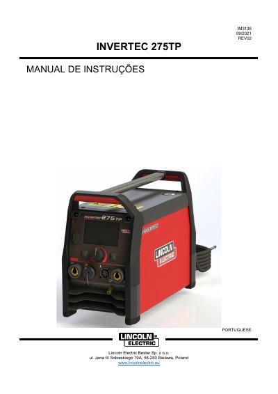Lincoln Electric INVERTEC 275TP Welding Power Source User Manual