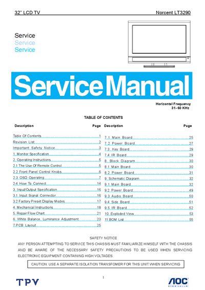 AOC Norcent LT3290 Service Manual - cover page