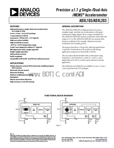 Analog Devices ADXL103/ADXL203 Accelerometer Handbook - cover page