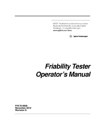 Agilent 70-9008 Friability Tester Operator's Manual - cover page