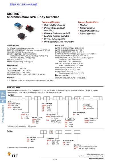 ITT DIGITAST Microminiature SPDT Key Switches Product Leaflet - cover page