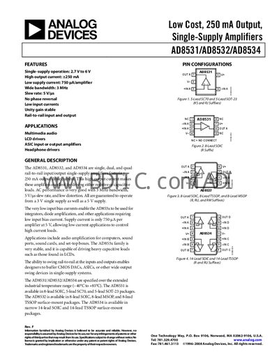 ANALOG DEVICES arithmetic amplifier seriesAD8531/AD8532/AD8534 handbook  - cover page