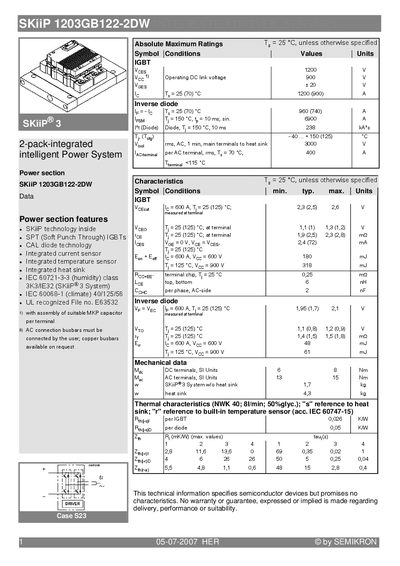 Semikron SKiiP 1203GB122-2DW Datasheet - cover page