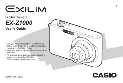 Casio EX-Z1000 Digital Camera User's Guide