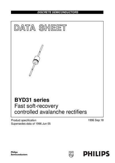 Philips BYD31 Series Fast Soft-Recovery Controlled Avalanche Rectifiers Datasheet - cover page